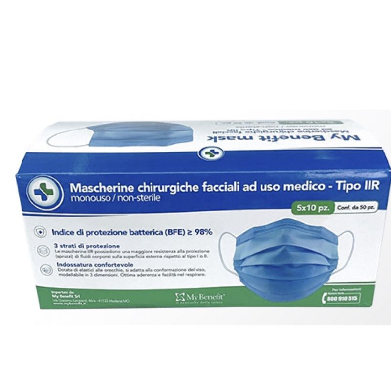 Mascherina Chirurgica monouso 3 strati TIPO IIR EN14683 50 pezzi